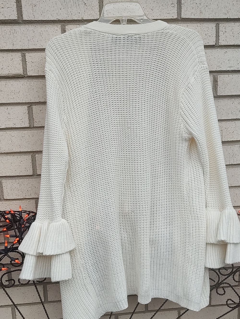 Light Cream Ruffle Cuff Open-Front Cardigan - Picture 8 of 8